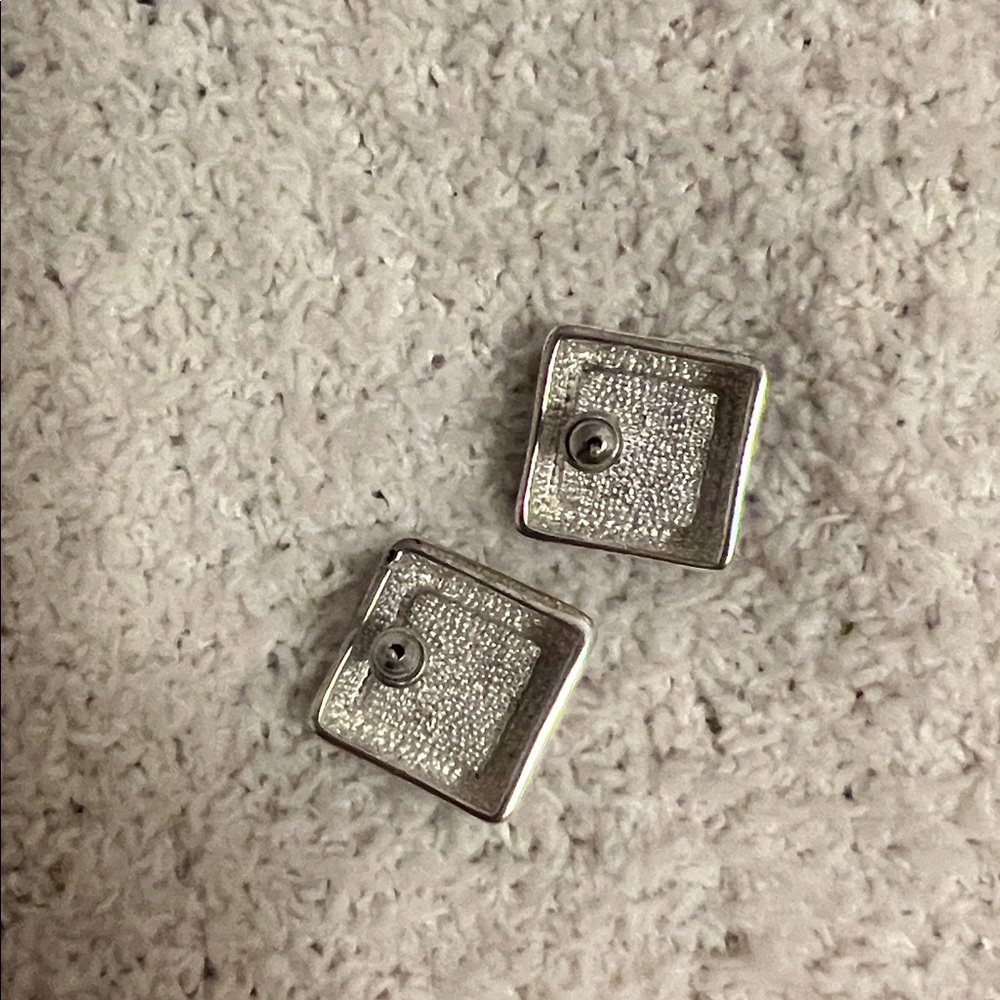 Silver and Blue Square Earrings - Picture 3 of 3